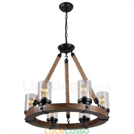Lampadario in legno vintage a 6 luci, stile industriale, a sospensione lineare in legno, stile loft Lampadario in legno vintage a 6 luci, stile industriale, a sospensione lineare in legno, stile loft