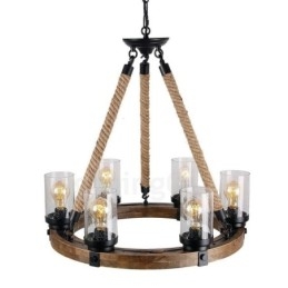 Lampadario in legno vintage a 6 luci, stile industriale, a sospensione lineare in legno, stile loft