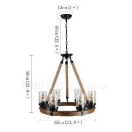 Lampadario in legno vintage a 6 luci, stile industriale, a sospensione lineare in legno, stile loft
