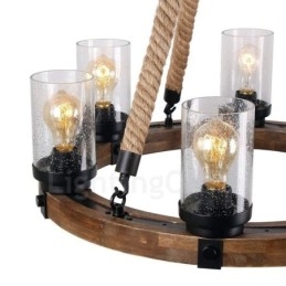 Lampadario in legno vintage a 6 luci, stile industriale, a sospensione lineare in legno, stile loft