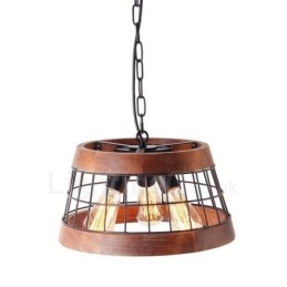 Lampadario in legno vintage a 3 luci, stile industriale, a sospensione lineare in legno, stile loft