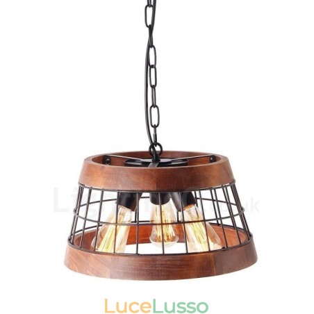 Lampadario in legno vintage a 3 luci, stile industriale, a sospensione lineare in legno, stile loft Lampadario in legno vintage a 3 luci, stile industriale, a sospensione lineare in legno, stile loft