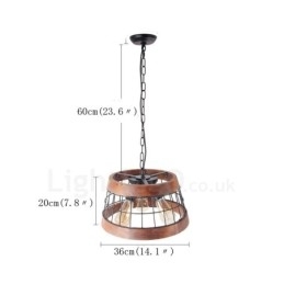 Lampadario in legno vintage a 3 luci, stile industriale, a sospensione lineare in legno, stile loft