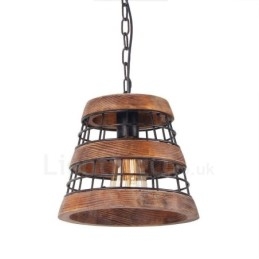 Lampadario in legno vintage con 1 anello luminoso, lampadario lineare in legno, stile industriale, a sospensione