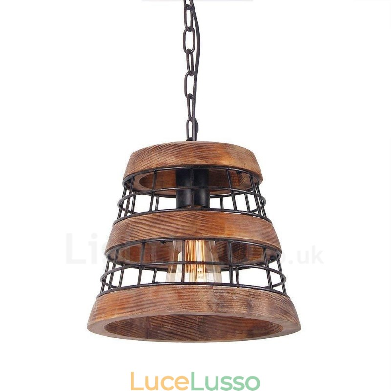 Lampadario in legno vintage con 1 anello luminoso, lampadario lineare in legno, stile industriale, a sospensione