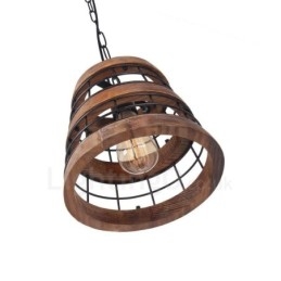 Lampadario in legno vintage con 1 anello luminoso, lampadario lineare in legno, stile industriale, a sospensione
