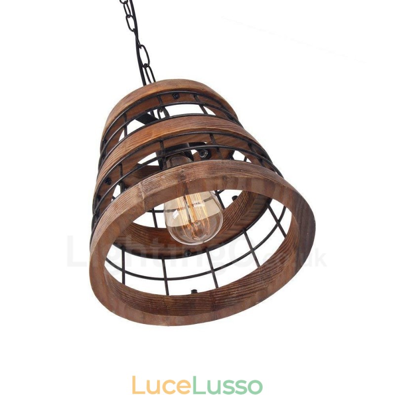 Lampadario in legno vintage con 1 anello luminoso, lampadario lineare in legno, stile industriale, a sospensione