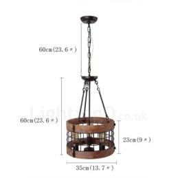 Lampadario in legno vintage a tamburo a 3 luci, stile industriale, stile loft, illuminazione a sospensione lineare in legno