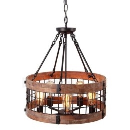 Lampadario in legno vintage a tamburo da 5 luci, stile industriale, stile loft, illuminazione a sospensione lineare in legno