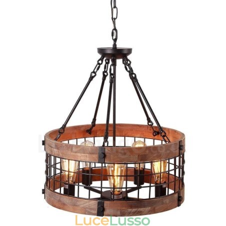 Lampadario in legno vintage a tamburo da 5 luci, stile industriale, stile loft, illuminazione a sospensione lineare in legno Lampadario in legno vintage a tamburo da 5 luci, stile industriale, stile loft, illuminazione a sospensione lineare in legno