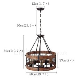Lampadario in legno vintage a tamburo da 5 luci, stile industriale, stile loft, illuminazione a sospensione lineare in legno