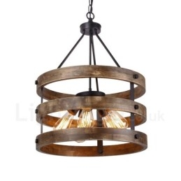Lampadario in legno vintage a tamburo da 5 luci, stile industriale, stile loft, illuminazione a sospensione lineare in legno