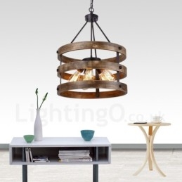 Lampadario in legno vintage a tamburo da 5 luci, stile industriale, stile loft, illuminazione a sospensione lineare in legno