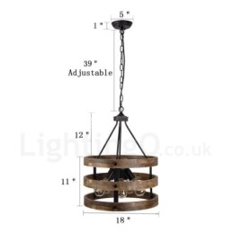 Lampadario in legno vintage a tamburo da 5 luci, stile industriale, stile loft, illuminazione a sospensione lineare in legno