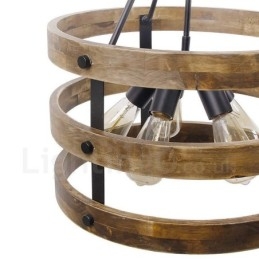 Lampadario in legno vintage a tamburo da 5 luci, stile industriale, stile loft, illuminazione a sospensione lineare in legno