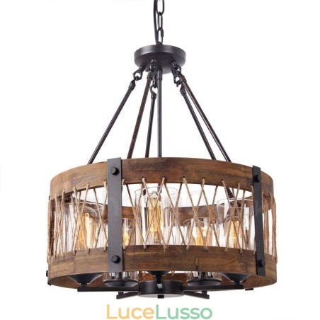 Lampadario in legno vintage a tamburo da 5 luci, stile industriale, stile loft, illuminazione a sospensione lineare in legno Lampadario in legno vintage a tamburo da 5 luci, stile industriale, stile loft, illuminazione a sospensione lineare in legno