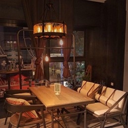 Lampadario in legno vintage a tamburo da 5 luci, stile industriale, stile loft, illuminazione a sospensione lineare in legno