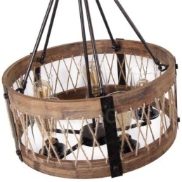 Lampadario in legno vintage a tamburo da 5 luci, stile industriale, stile loft, illuminazione a sospensione lineare in legno
