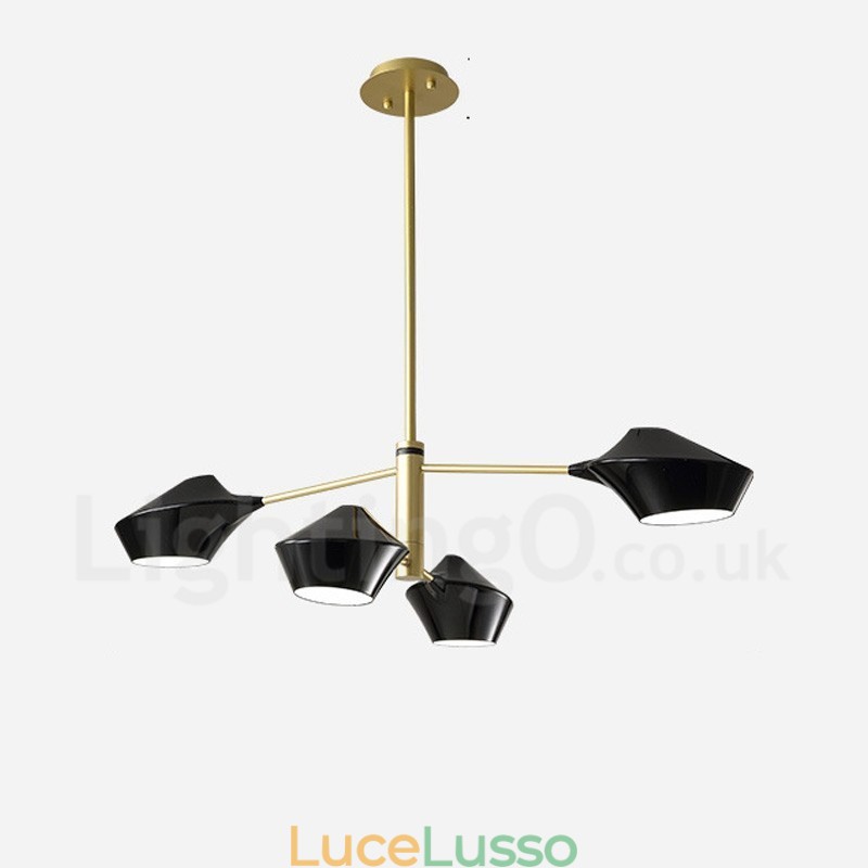 Lampadario retrò lineare a due livelli, 4 luci con paralumi in acrilico, per esterni, garage