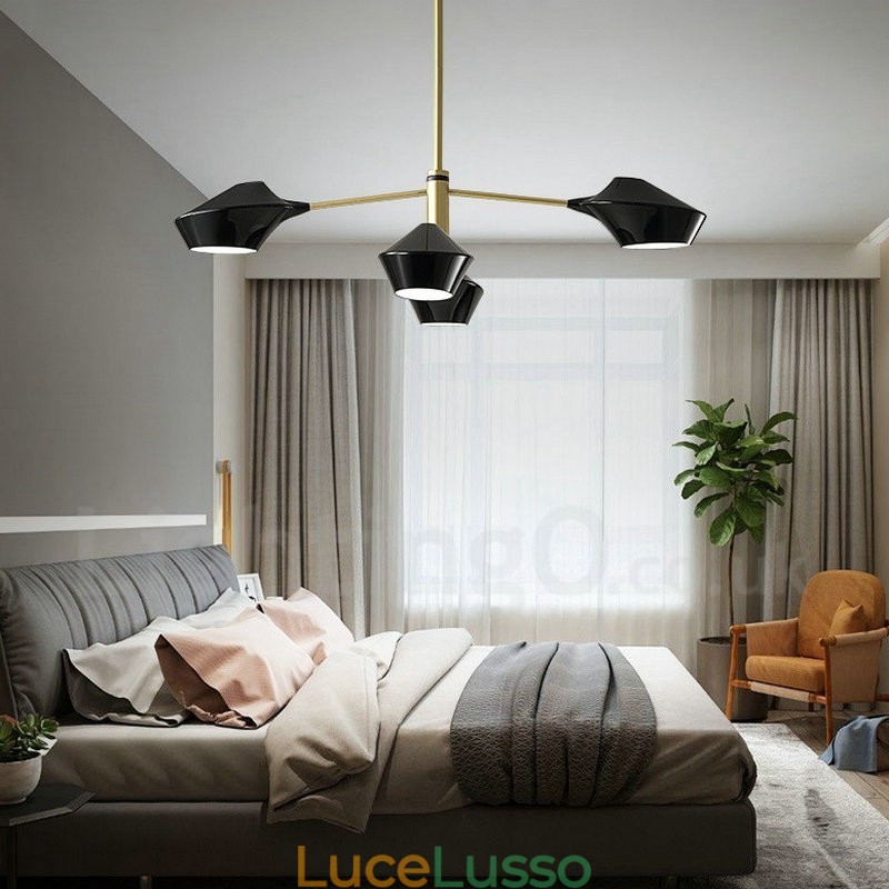 Lampadario retrò lineare a due livelli, 4 luci con paralumi in acrilico, per esterni, garage