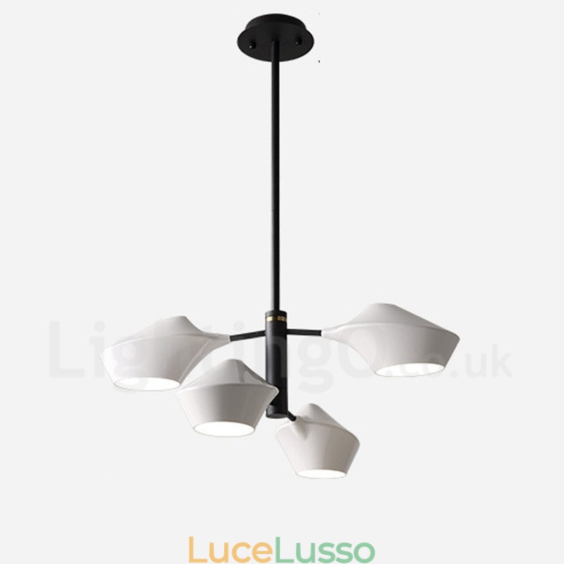 Lampadario retrò lineare a due livelli, 4 luci con paralumi in acrilico, per esterni, garage