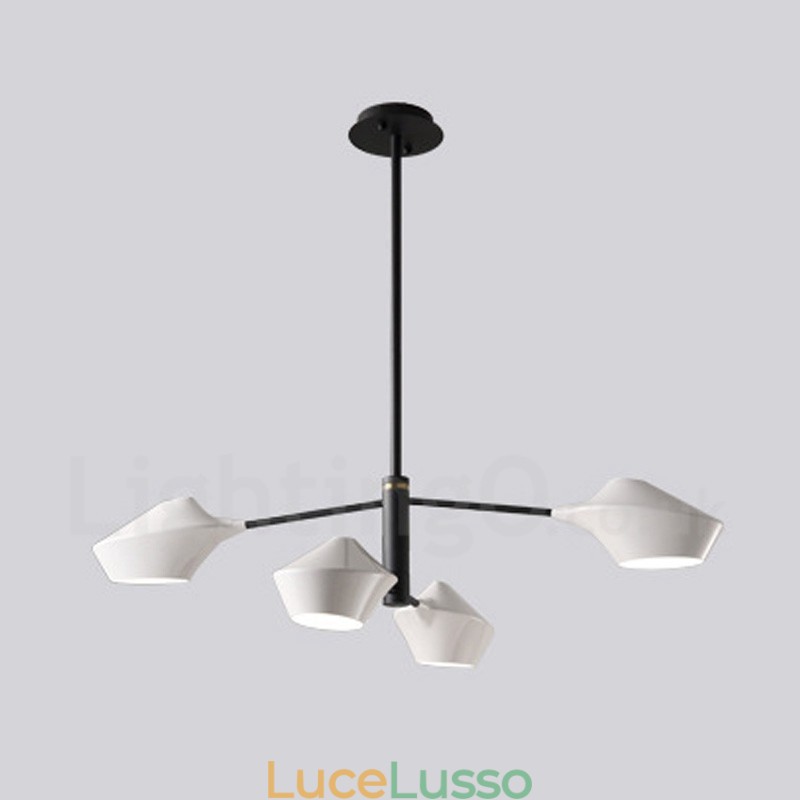 Lampadario retrò lineare a due livelli, 4 luci con paralumi in acrilico, per esterni, garage