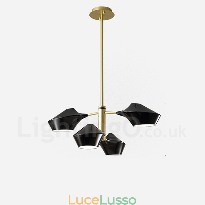Lampadario retrò lineare a due livelli, 4 luci con paralumi in acrilico, per esterni, garage