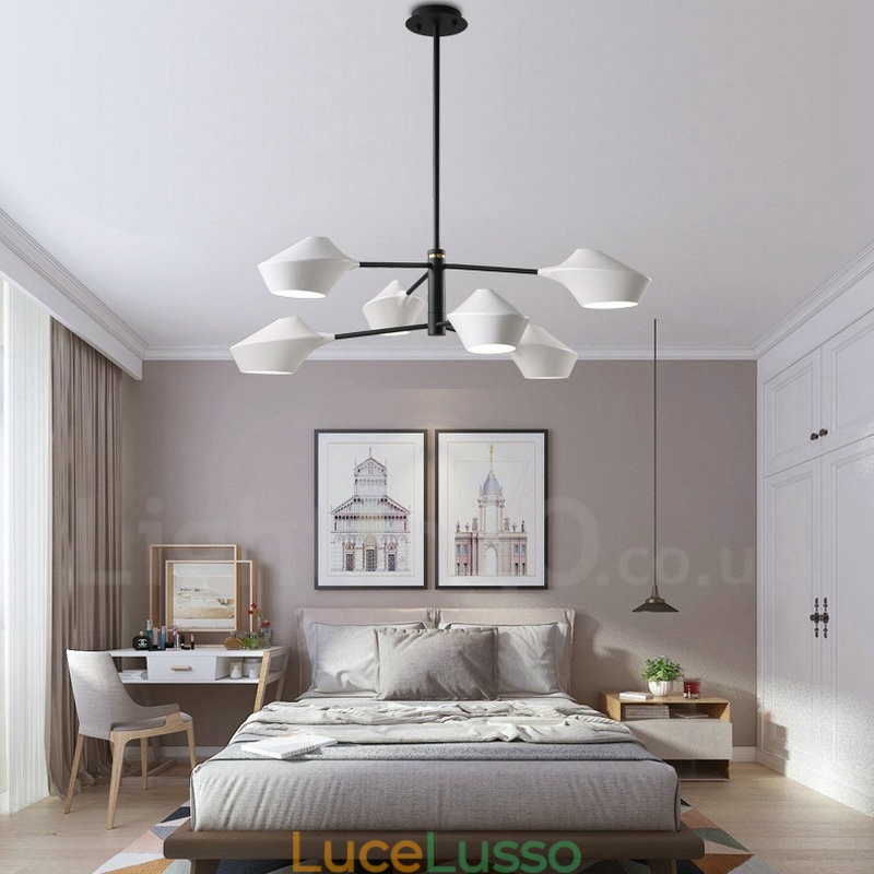 Lampadario retrò lineare multicolore a 2 livelli, 6 luci con paralumi in acrilico, per esterni, garage