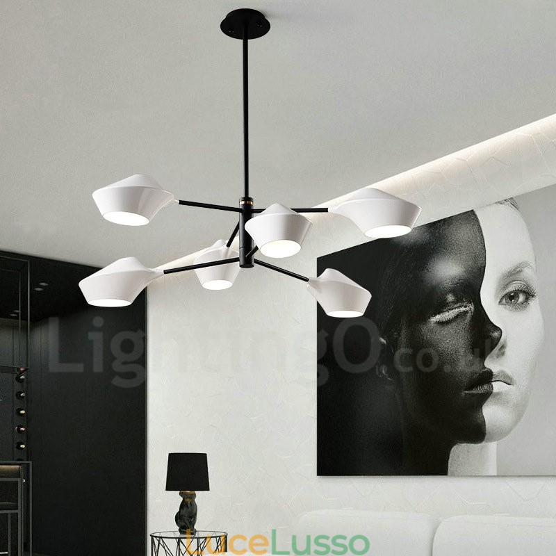 Lampadario retrò lineare multicolore a 2 livelli, 6 luci con paralumi in acrilico, per esterni, garage