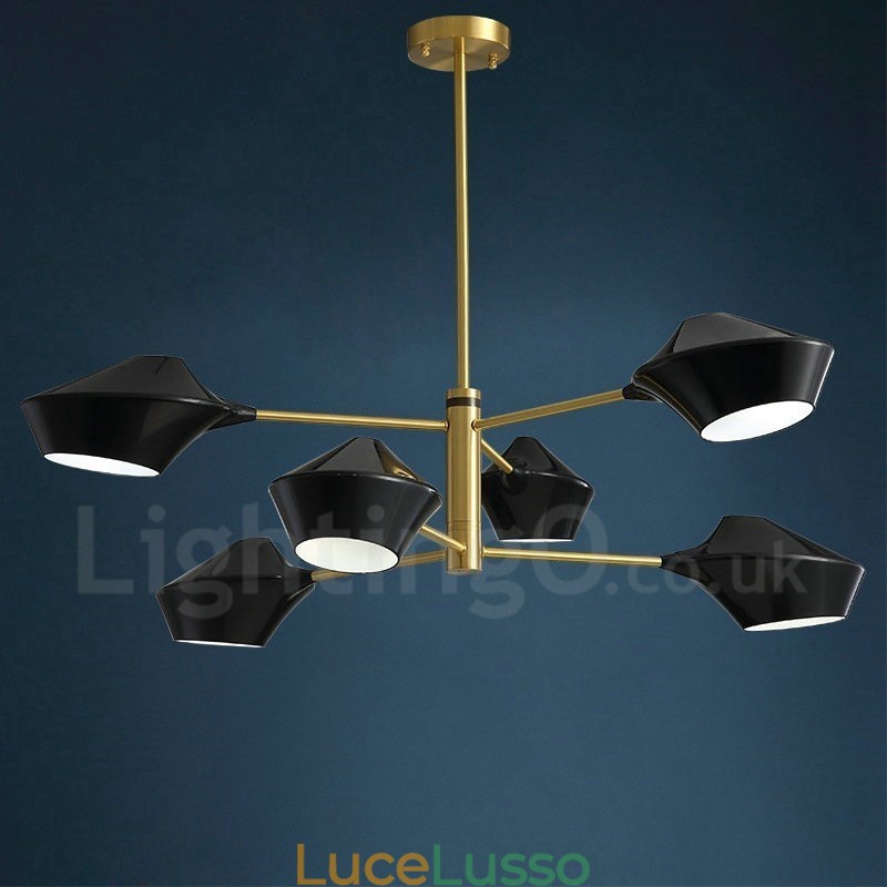 Lampadario retrò lineare multicolore a 2 livelli, 6 luci con paralumi in acrilico, per esterni, garage