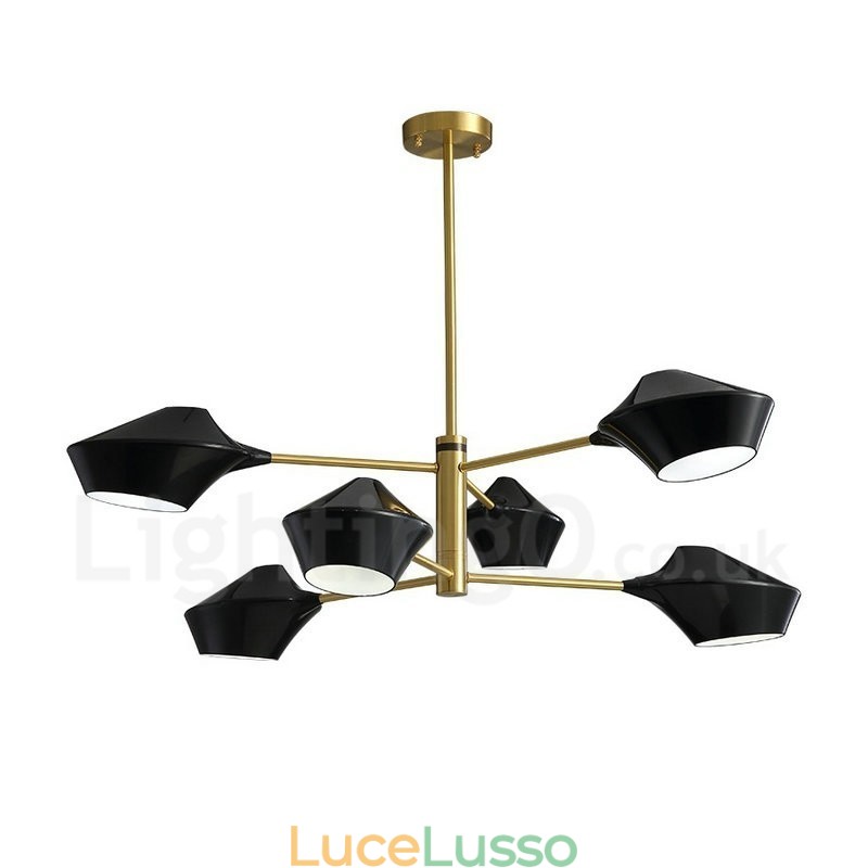 Lampadario retrò lineare multicolore a 2 livelli, 6 luci con paralumi in acrilico, per esterni, garage