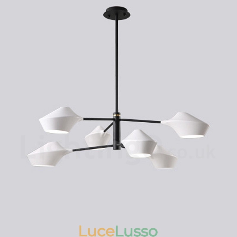 Lampadario retrò lineare multicolore a 2 livelli, 6 luci con paralumi in acrilico, per esterni, garage