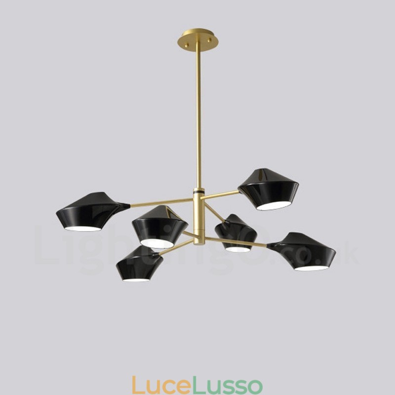 Lampadario retrò lineare multicolore a 2 livelli, 6 luci con paralumi in acrilico, per esterni, garage