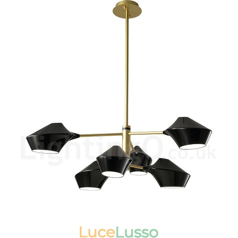 Lampadario retrò lineare multicolore a 2 livelli, 6 luci con paralumi in acrilico, per esterni, garage