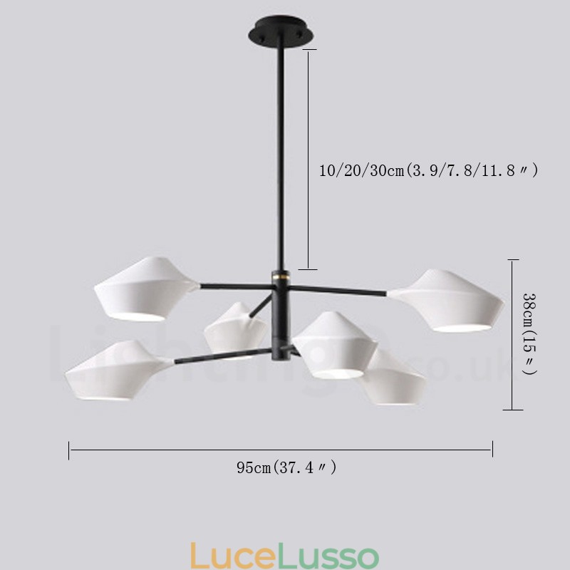 Lampadario retrò lineare multicolore a 2 livelli, 6 luci con paralumi in acrilico, per esterni, garage
