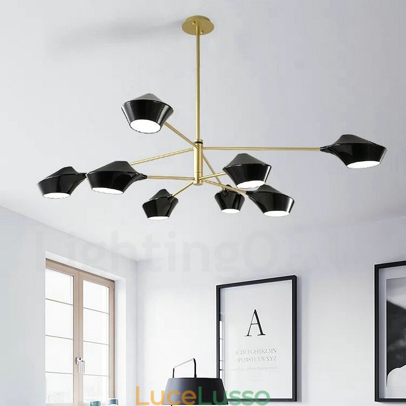 Lampadario retrò lineare multicolore a due livelli, 8 luci con paralumi in acrilico, per esterni, garage