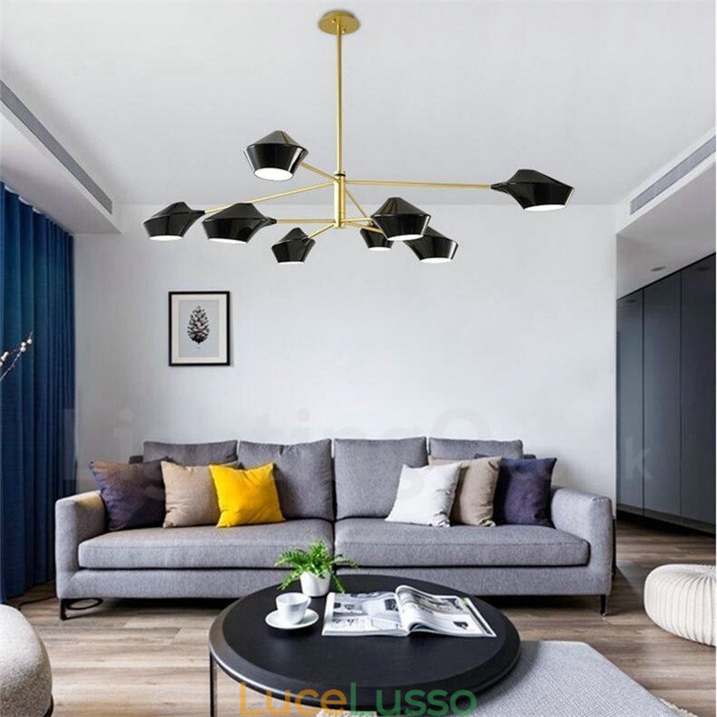 Lampadario retrò lineare multicolore a due livelli, 8 luci con paralumi in acrilico, per esterni, garage