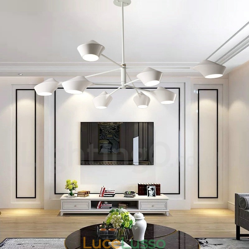 Lampadario retrò lineare multicolore a due livelli, 8 luci con paralumi in acrilico, per esterni, garage