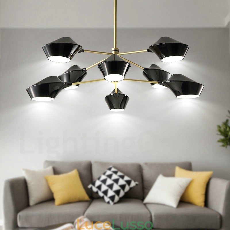 Lampadario retrò lineare multicolore a due livelli, 8 luci con paralumi in acrilico, per esterni, garage