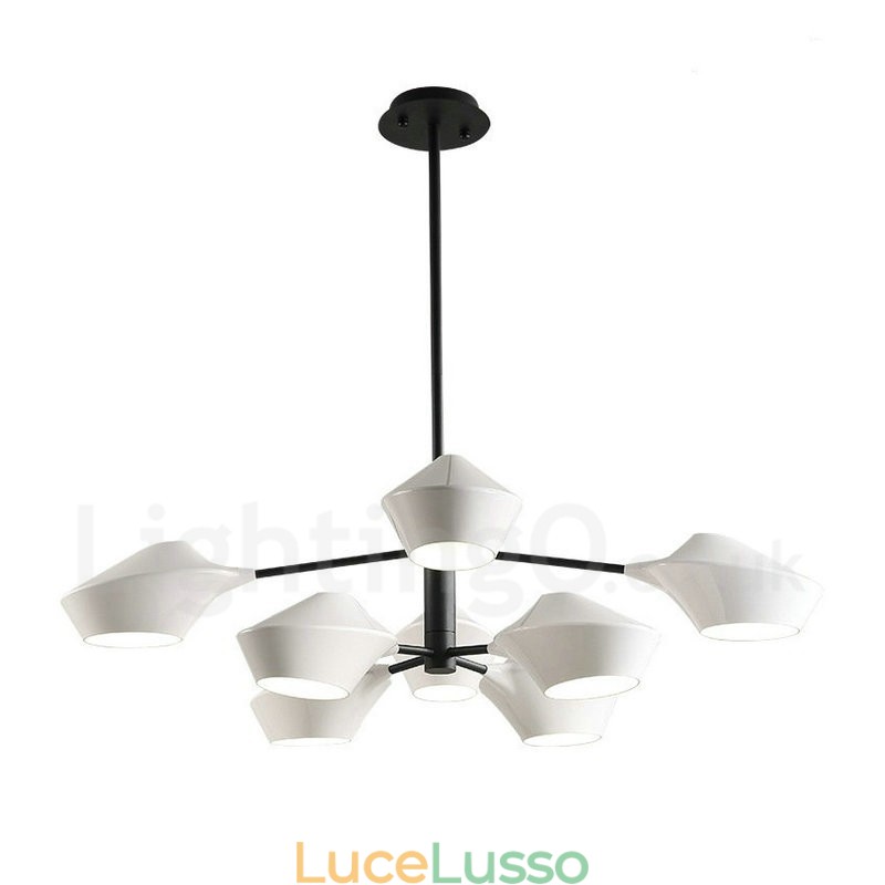Lampadario retrò lineare multicolore a due livelli, 8 luci con paralumi in acrilico, per esterni, garage