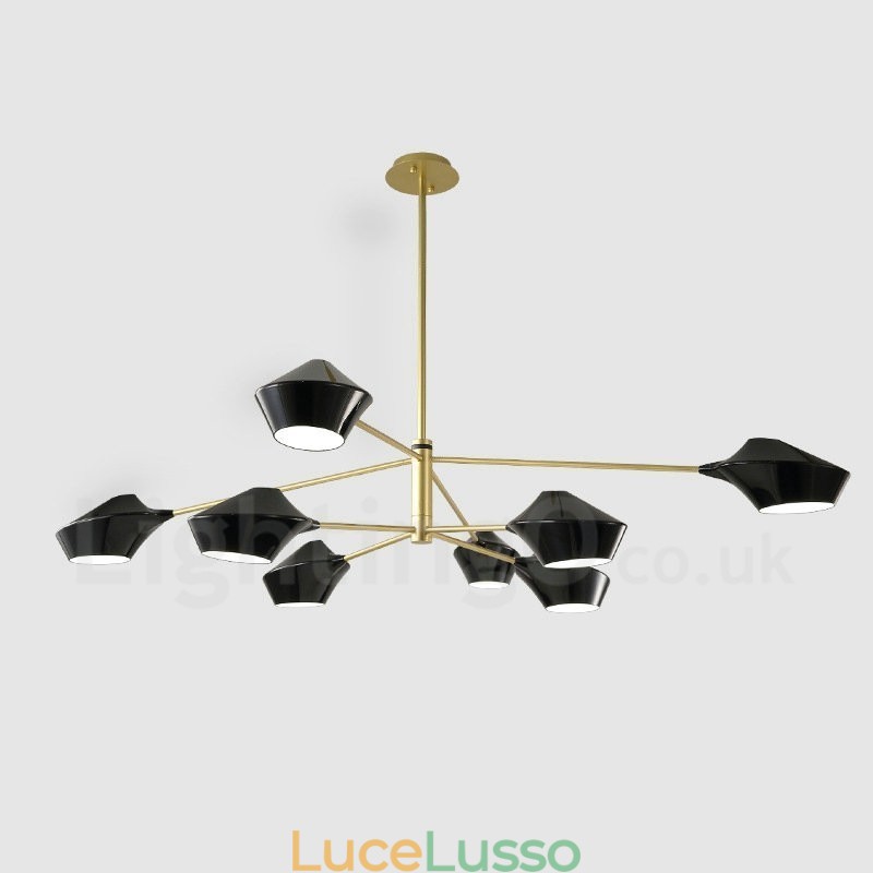 Lampadario retrò lineare multicolore a due livelli, 8 luci con paralumi in acrilico, per esterni, garage
