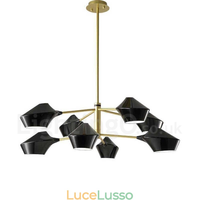 Lampadario retrò lineare multicolore a due livelli, 8 luci con paralumi in acrilico, per esterni, garage
