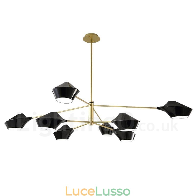 Lampadario retrò lineare multicolore a due livelli, 8 luci con paralumi in acrilico, per esterni, garage