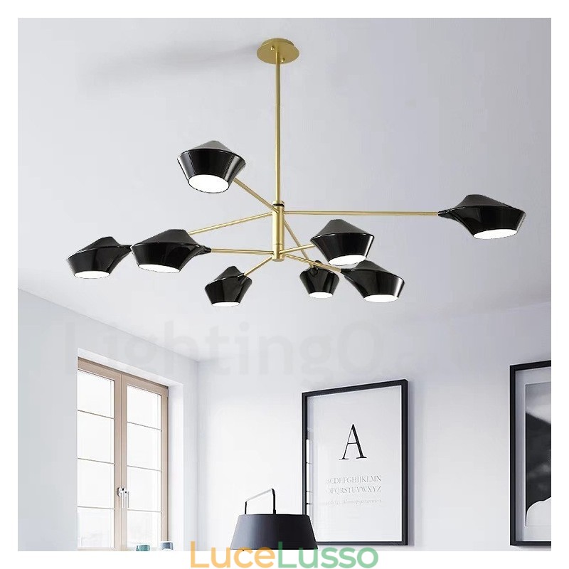 Lampadario retrò lineare multicolore a due livelli, 8 luci con paralumi in acrilico, per esterni, garage