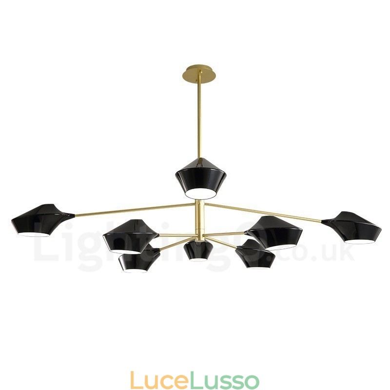 Lampadario retrò lineare multicolore a due livelli, 8 luci con paralumi in acrilico, per esterni, garage