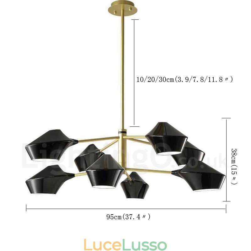 Lampadario retrò lineare multicolore a due livelli, 8 luci con paralumi in acrilico, per esterni, garage