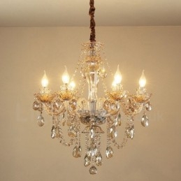 Lampadario elegante in cristallo color cognac con 6 luci