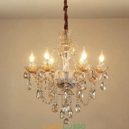 Lampadario elegante in cristallo color cognac con 6 luci Lampadario elegante in cristallo color cognac con 6 luci