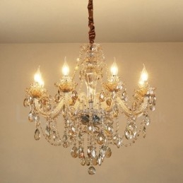 Lampadario elegante in cristallo color cognac con 8 luci