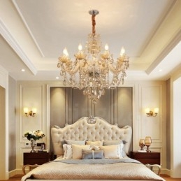 Lampadario elegante in cristallo color cognac con 8 luci